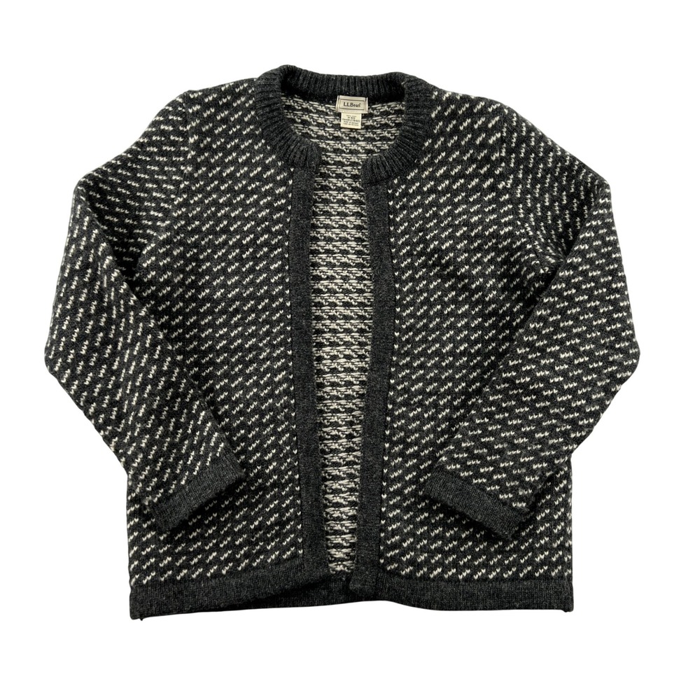 VTG LL Bean Birdseye Wool Open Cardigan Sweater Women Medium Gray Made in Norway